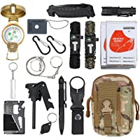 18 en 1 Kit de Supervivencia Bolsa Molle de Supervivencia Bolsa de Herramientas Multifuncional con Manta de Emergencia…